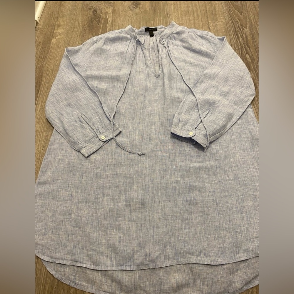 J. Crew 100% Linen Blue Doris Tunic Top Cover up Dress Women’s M - Picture 8 of 11